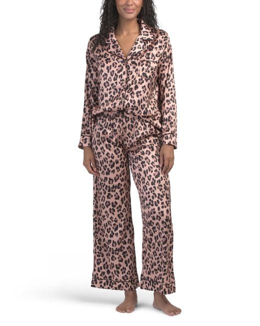 Tj Maxx Red 2Pc Animal Print Satin Pajama Set For Spandex/Polyester