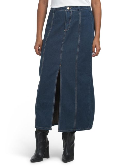 Tj Maxx Blue Nikkie Long Denim Skirt With Front Slit For Cotton