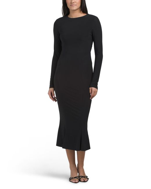 TJ Maxx Matte Jersey Trumpet Crew Neck Long Sleeve Dress For Spandex/Polyester in Black