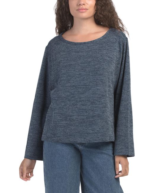 Tj Maxx Blue Long Sleeve Boat Neck Top For Spandex/Polyester/Viscose