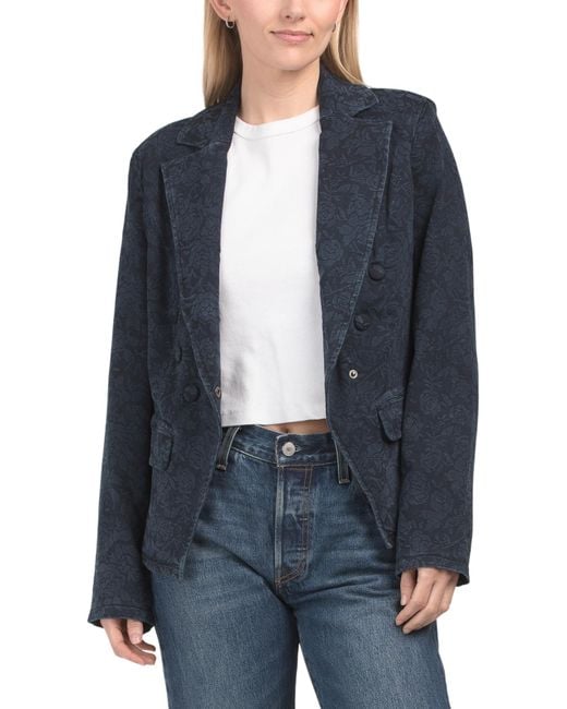 Tj Maxx Blue Floral Print Blazer, Spandex/Cotton/Polyester