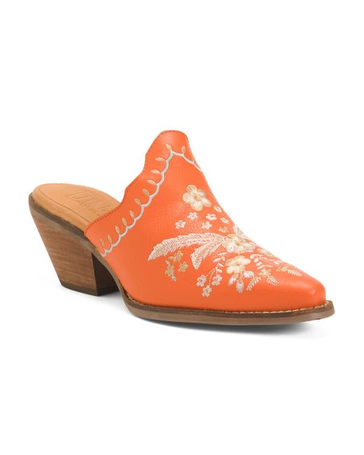 Tj Maxx Orange Leather Wildflower Embellished Heeled Mules For