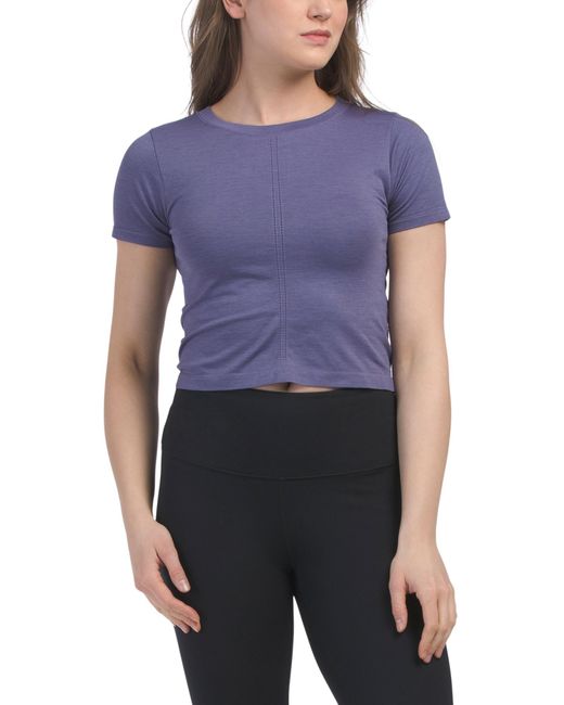 Tj Maxx Blue Seamless Racer Length Slim Fit Crew Neck Short Sleeve Top For Nylon/Spandex