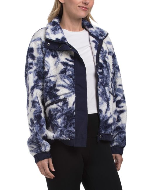 Tj Maxx Blue Printed Fleece Bomber Jacket, Polyester