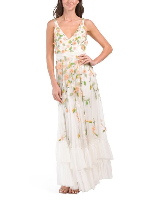 Tj Maxx White 3D Floral Embellished Sleeveless Gown For Polyester
