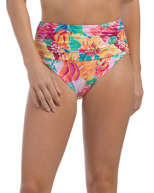 Tj Maxx Pink I Like It Shirred High Waist Swimsuit Bottoms For Nylon/Spandex