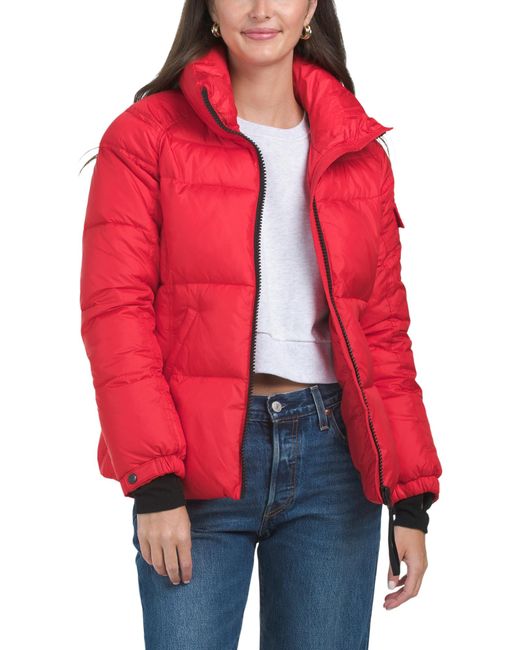 Tj Maxx Red Shine Hooded Puffer Coat, Nylon/Polyester