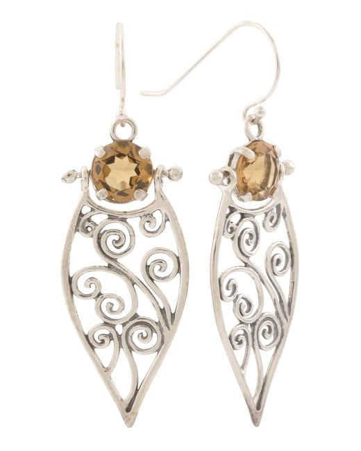 Tj Maxx White Sterling Citrine Filigree Drop Earrings