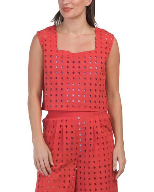 Tj Maxx Red Cotton Eyelet Cover-Up Tank Top For
