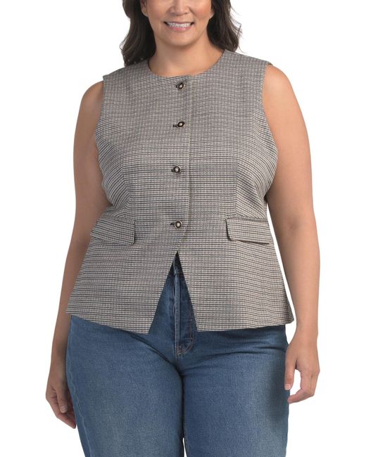 Tj Maxx Gray Plus Plaid Vest With Pockets For Spandex/Polyester/Viscose