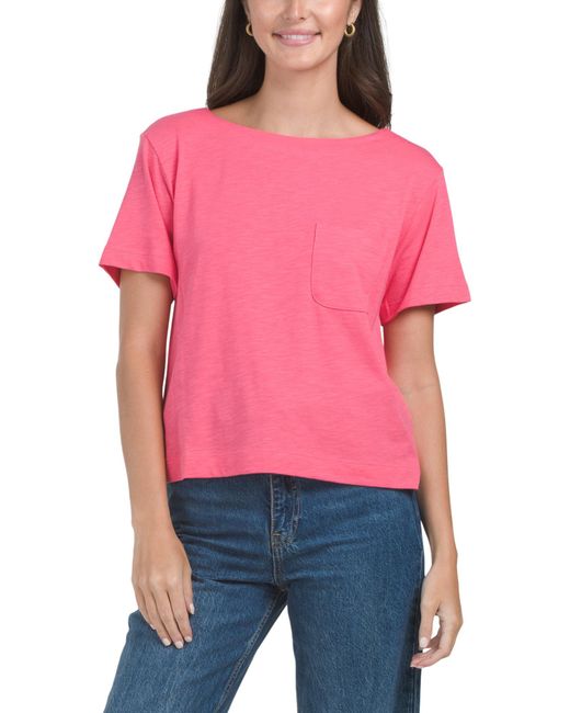 Tj Maxx Red Easy Short Sleeve Pocket T-Shirt For Modal/Cotton