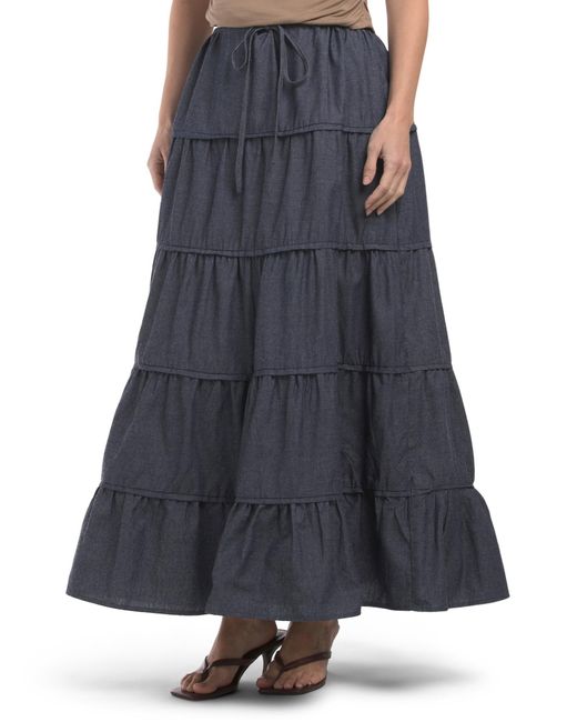 Tj Maxx Blue Tiered Maxi Skirt For Cotton/Polyester