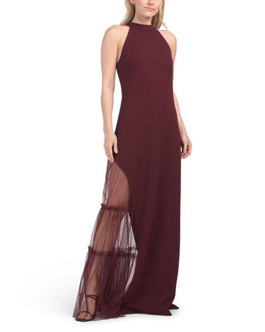 Tj Maxx Purple Sleeveless Tulle Halter Gown For Polyester
