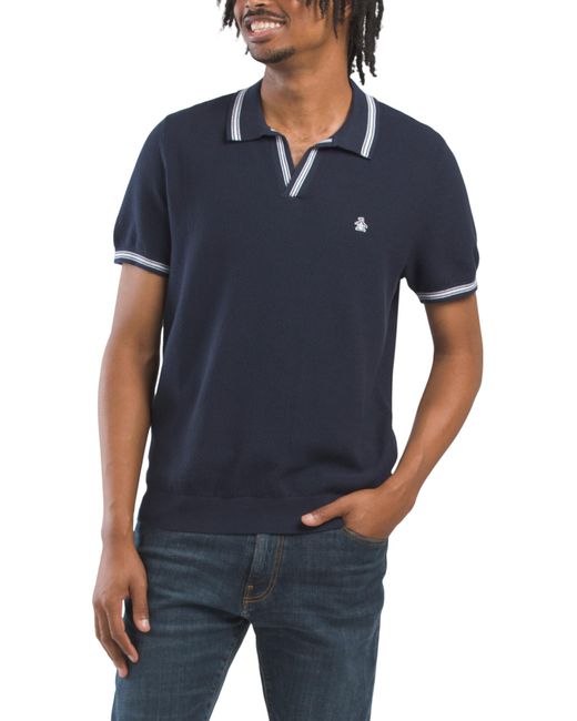 Tj Maxx Blue Short Sleeve Textured Collared Sweater Polo For Cotton for men