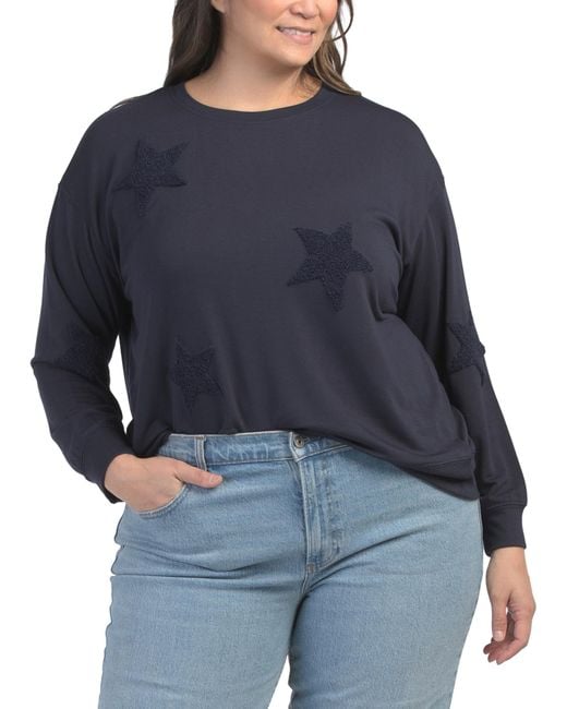 Tj Maxx Blue Plus French Terry Stars Top For Spandex/Polyester/Rayon