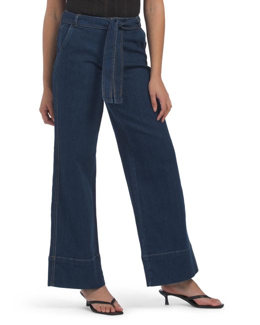 Tj Maxx Blue High Rise Wide Leg Jeans With Belt For Spandex/Cotton/Polyester