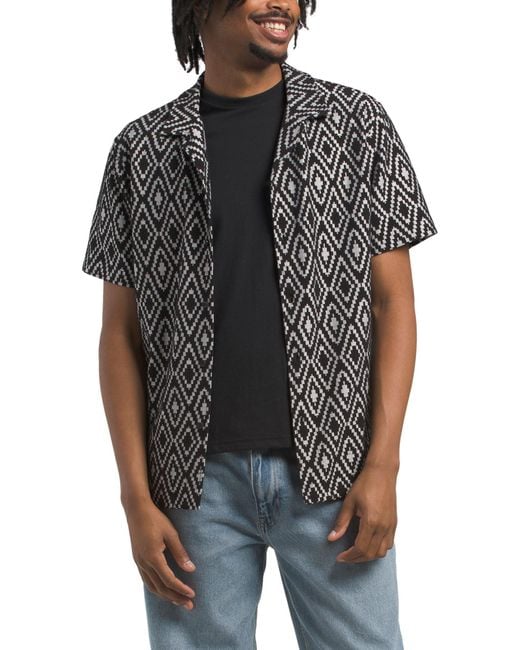 Tj Maxx Black Short Sleeve Cubana Dobby Shirt For Spandex/Cotton/Polyester for men