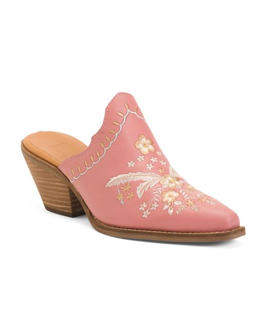 Tj Maxx Pink Leather Wildflower Embellished Heeled Mules For
