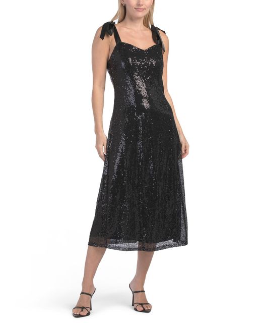 Tj Maxx Black Adelisa Sequin Tie Strap Midi Dress For Polyester