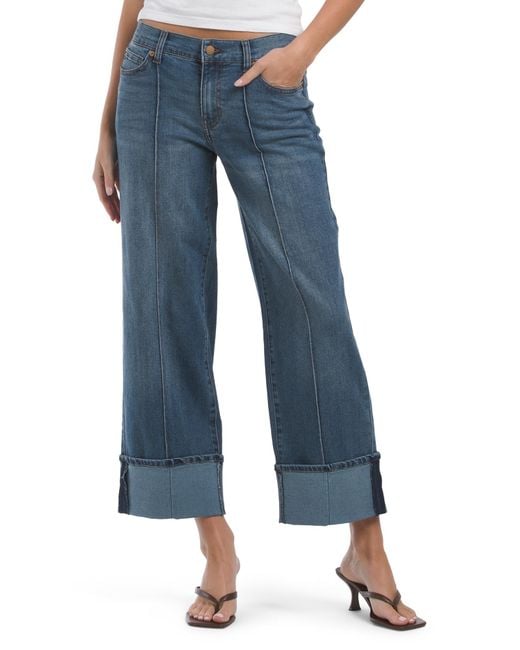 Tj Maxx Blue Cuffed Mid Rise Recycled Wide Leg Jeans For Spandex/Cotton/Polyester