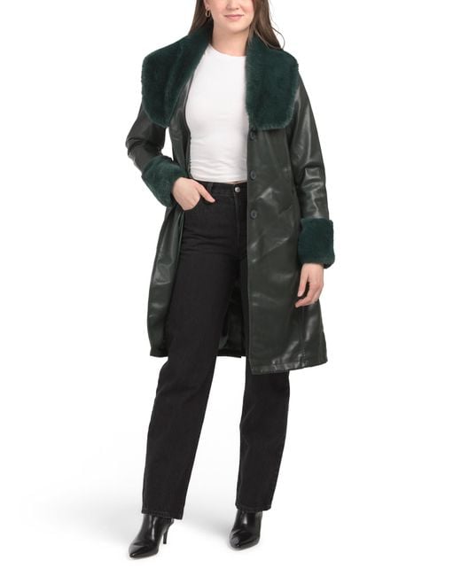Tj Maxx Black Good Night Moon Trench Coat With Faux Fur Collar For Polyester/Leather