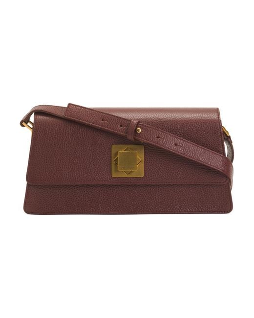 Tj Maxx Brown Leather East West Front Flap Bag With Brass Hardware For