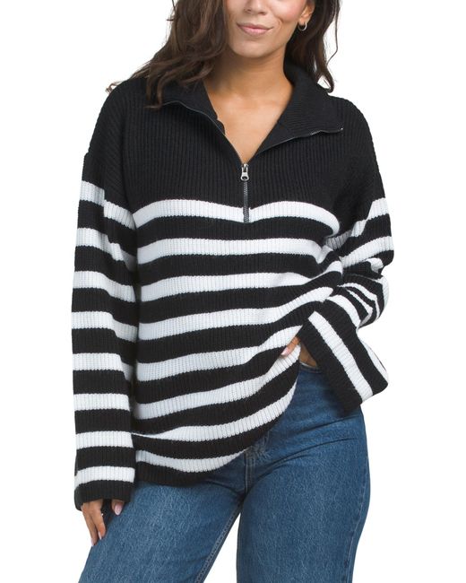 Tj Maxx Blue Coastal Striped Half Zip Sweater, Nylon/Acrylic