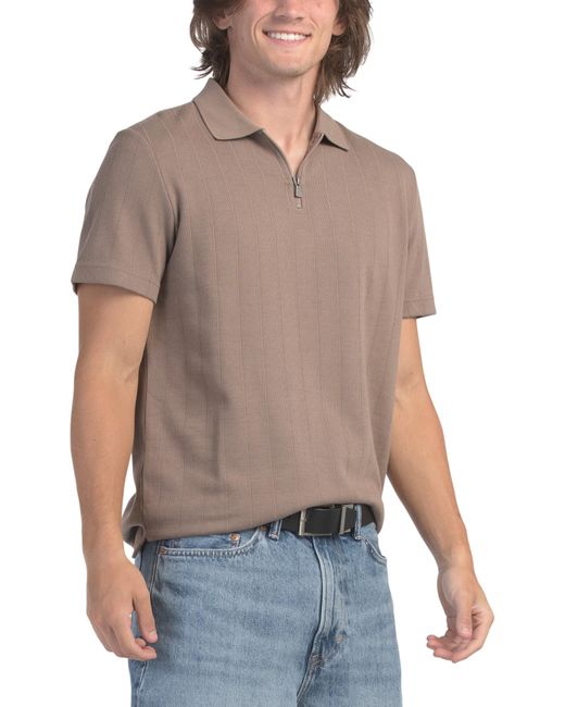 Tj Maxx Gray Short Sleeve French Ribbed Zip Polo For Cotton/Polyester for men