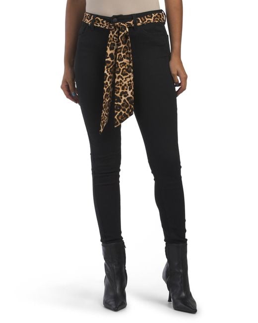 Tj Maxx Black High Waist Skinny Jeans With Cheetah Print Sash For Spandex/Cotton/Polyester