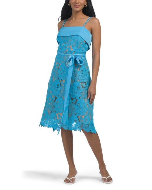 Tj Maxx Blue Sleeveless Lace Mini Dress For Spandex/Polyester