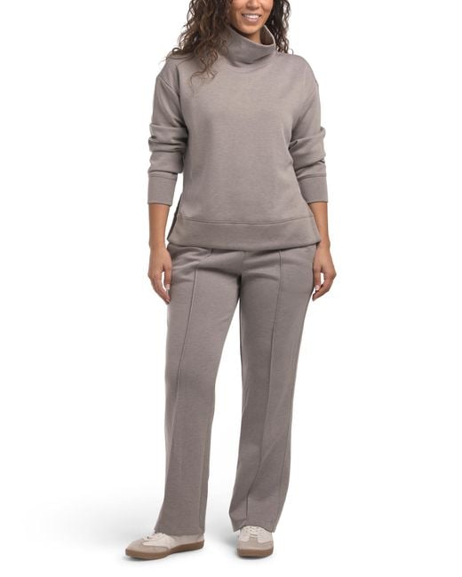 Tj Maxx Gray 2Pc Cowl Neck Top And Wide Leg Pants Set, Spandex/Polyester/Rayon