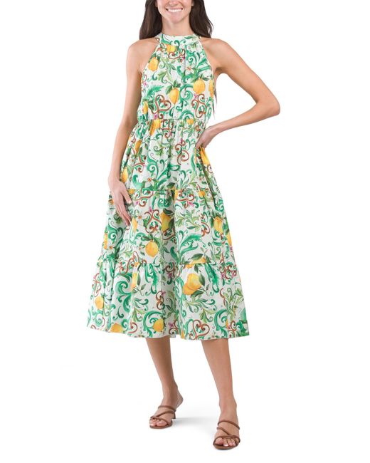 Tj Maxx Green Cotton Lemon Print Maxi Dress For