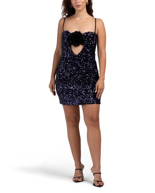Tj Maxx Blue Sol Sequin Mini Dress With 3D Floral Detail For Spandex/Polyester