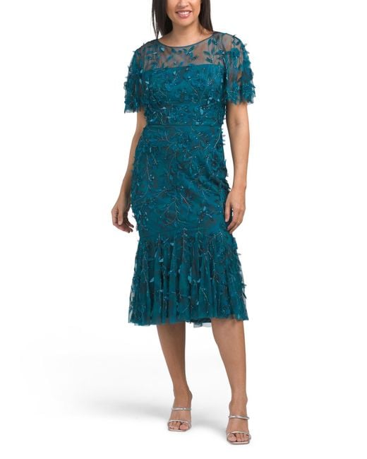 Tj Maxx Blue Short Sleeve Applique Embellished Dress For Nylon/Polyester