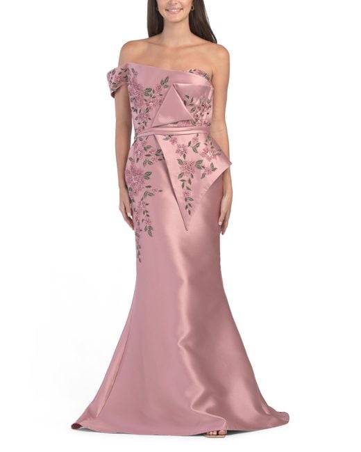 Tj Maxx Pink One Shoulder Embroidered Floral Applique Gown For Polyester