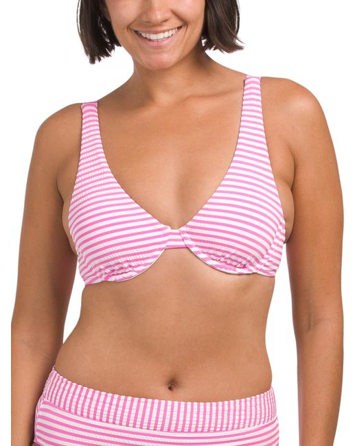 Tj Maxx Pink Seersucker Striped Underwire Bikini Top For Spandex/Polyester