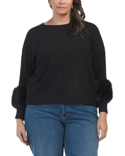 Tj Maxx Black Plus Sweater With Faux Fur Sleeve For Nylon/Polyester/Rayon