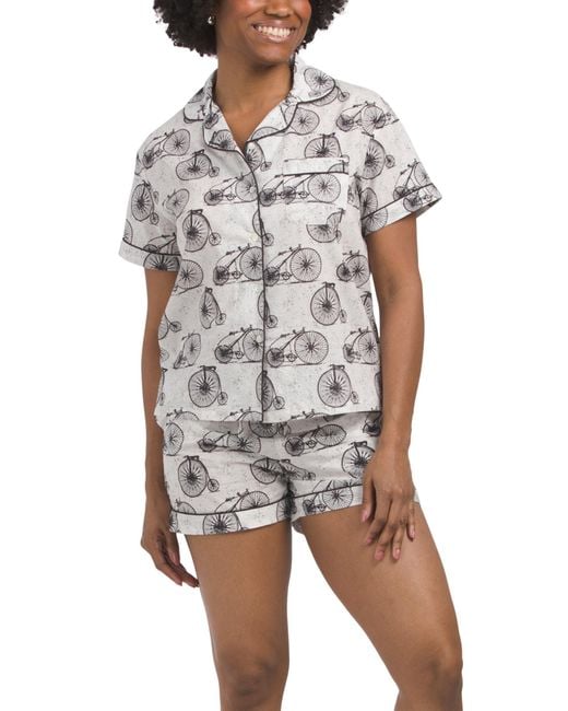 Tj Maxx White 2Pc Cotton Bicycle Shorty Pajama Set For