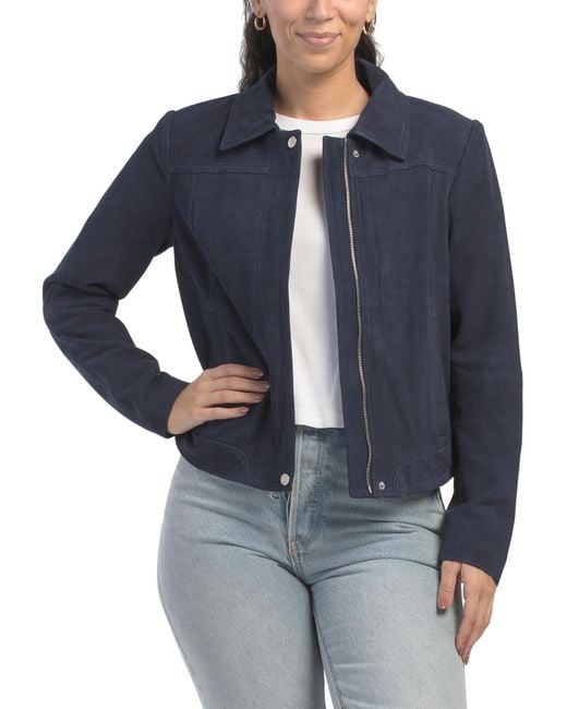 Tj Maxx Blue Suede Jacket, Polyester/Suede