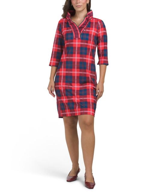 Tj Maxx Three-Quarter Sleeve Plaid Collared Mini Dress For Spandex/Polyester