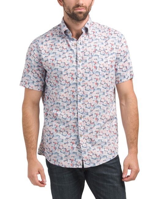 Tj Maxx White Linen Short Sleeve Welcome Aboard Sport Shirt For Linen/Rayon for men