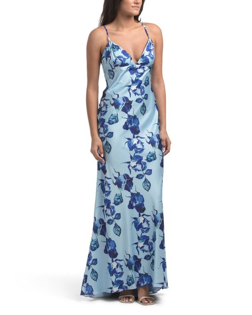TJ Maxx Women's Blue Sleeveless Floral Gown For Polyester -  www.ice4pros.com.br