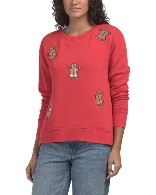Tj Maxx Red Cozy Fleece Mini Gingerbread Long Sleeve Sweatshirt For Spandex/Polyester/Rayon