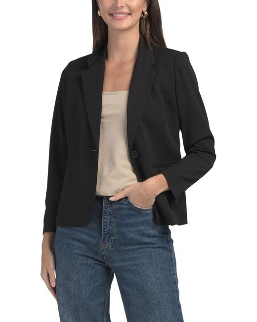 Tj Maxx Black Petite Notch Collar Crepe Jacket For Polyester