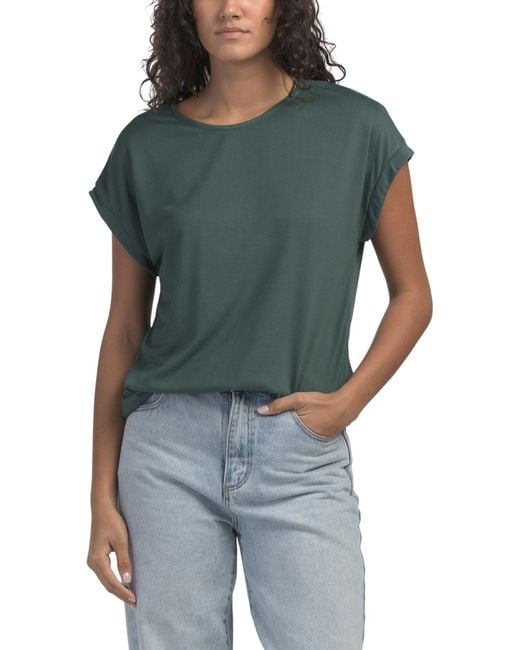 Tj Maxx Blue Solid Cap Sleeve Crew Neck Top For Modal/Polyester