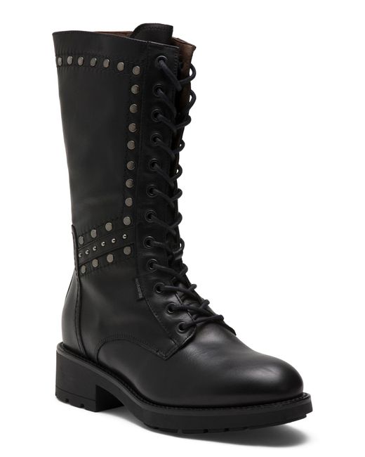 Tj Maxx Black Leather Studded Combat Boots For