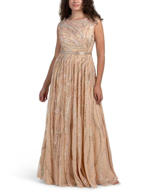 Tj Maxx Brown Sleeveless Embellished Gown For Polyester