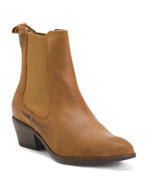 TJ Maxx Women's Brown Leather Heeled Chelsea Booties For