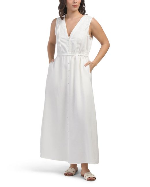 Tj Maxx White Linen Blend Pintuck Maxi Shirt Dress For Cotton/Linen