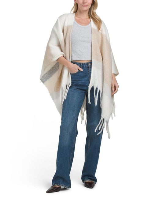 Tj Maxx Blue Striped Kimono With Noodle Fringe For Polyester